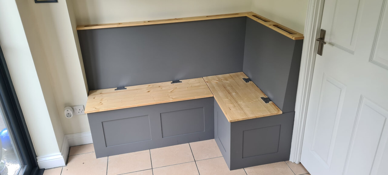 Corner bench seat with storage project completed scaled