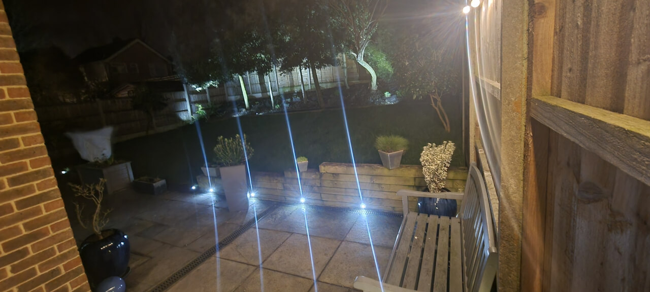 garden lit up at night
